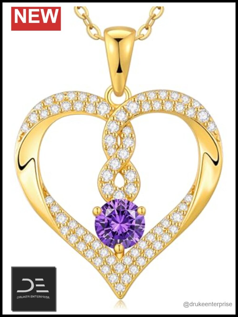 Sterling Silver Birthstone Infinity Heart Pendant Necklace 18k Gold Plated